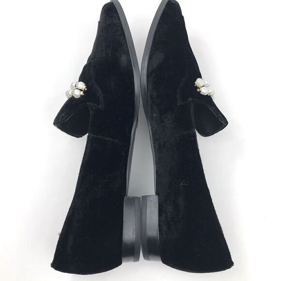 Marc Fisher Black Velvety Kneel Pearl Embellished Pointed Toe Slip On Loafer - Picture 12 of 16